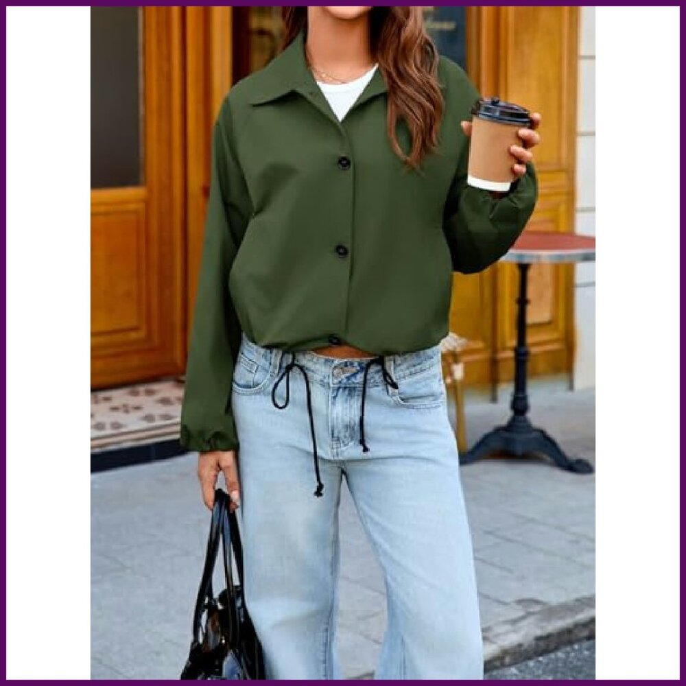 Cropped Bomber Jacket Lightweight Adjustable Wais… - image 4